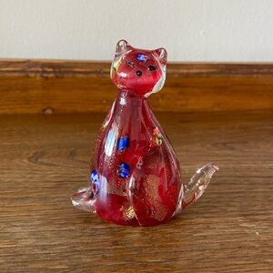 Vintage Murano millefiori Cat Glass Art Figurine Paperweight Decor MCM